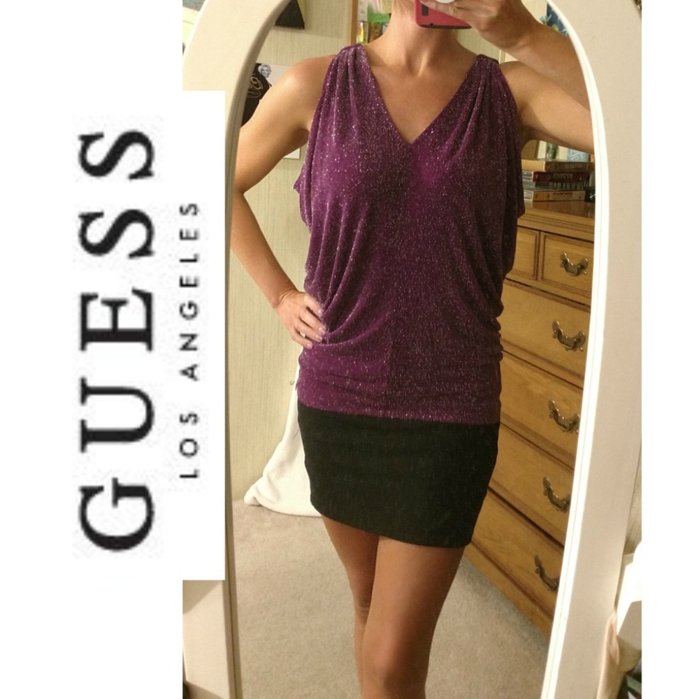 GUESS Purple Metallic Shimmer Top
